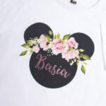 Koszulka biała z krótkim rękawem kwiatowa myszka Basia rozmiar 134