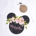 Koszulka biała z krótkim rękawem kwiatowa myszka Matylda rozmiar 86