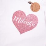 Koszulka biała z krótkim rękawem Serce brokatowe Milenka rozmiar 104