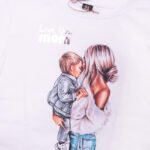 Koszulka biała z krótkim rękawem urocza grafika mama syn rozmiar 92