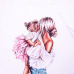 Koszulka biała damska rozmiar L urocza grafika mama i córka