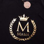 Koszulka czarna damska XL fason z dłuższym tyłem Złoty wieniec mama