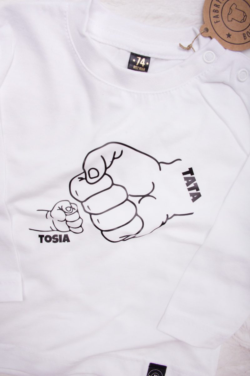 Koszulka biała długi rękaw pięści Tata Tosia rozmiar 74