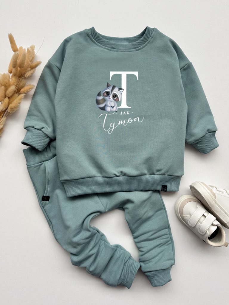 Niebieski komplet dla dziecka szop z inicjałem (bluza + spodnie)