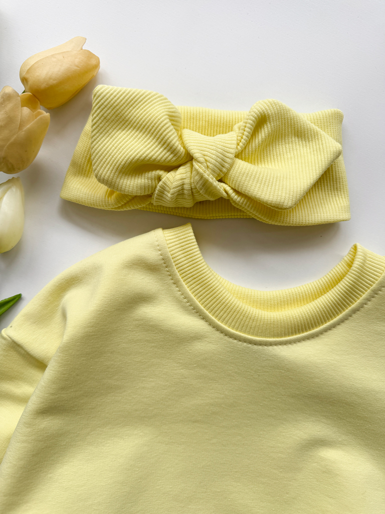 Opaska prążek z kokardą żółta