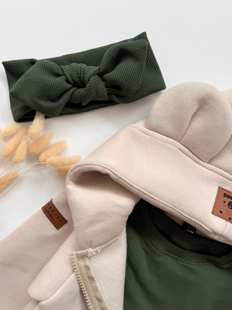 Opaska prążek z kokardą oliwkowa