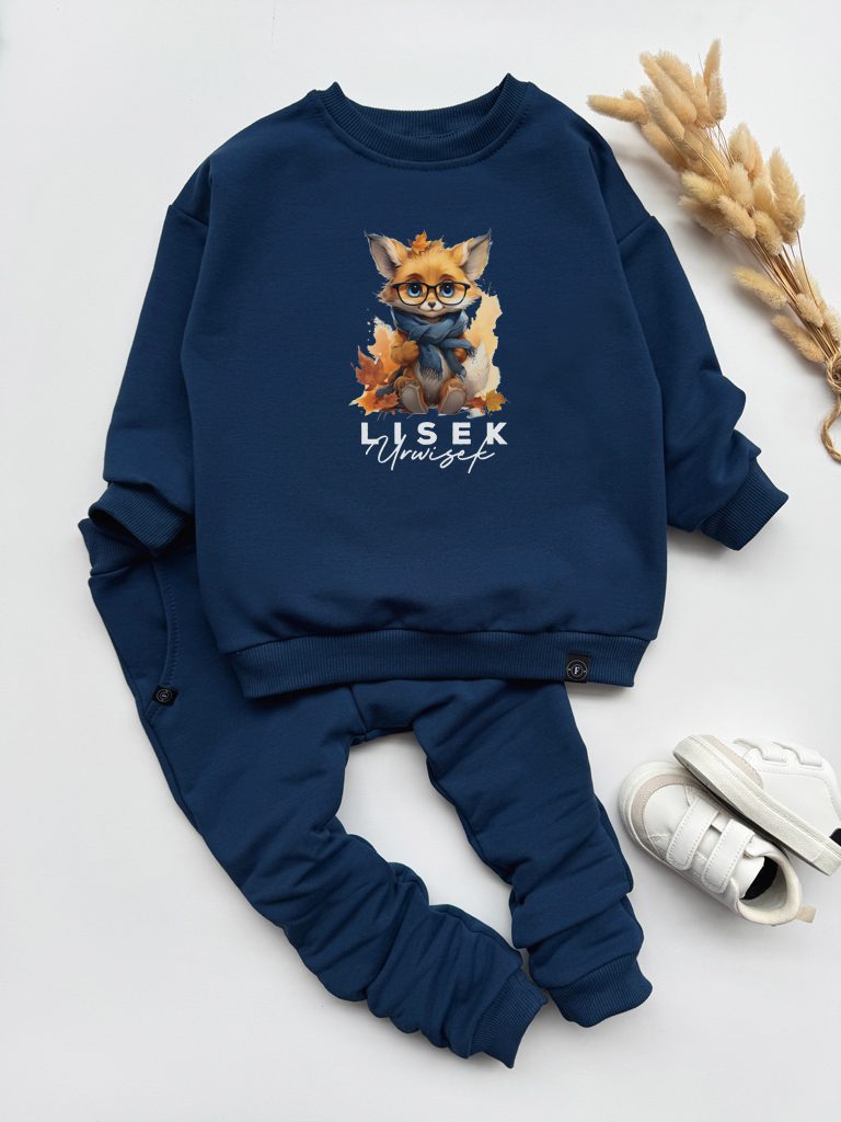 Ciemnoniebieski komplet lisek (bluza + spodnie)