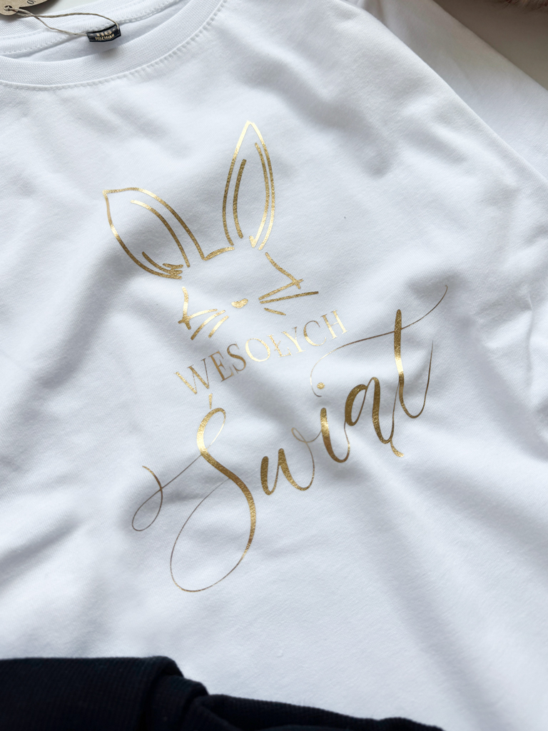 Koszulka dla dziecka ze złotym nadrukiem Wesołym Świąt