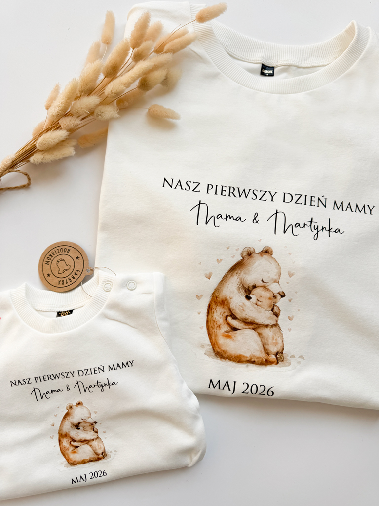 Komplet z nadrukiem misiów na pierwszy dzień mamy