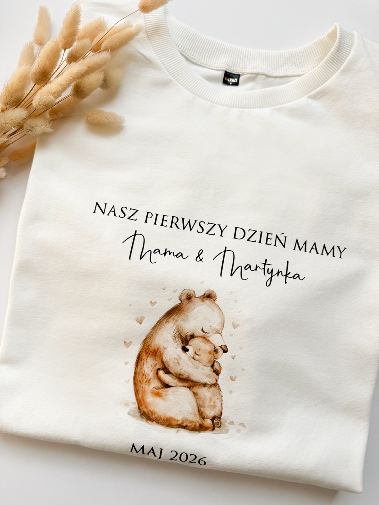 Koszulka damska z nadrukiem misiów nasz pierwsze dzień mamy