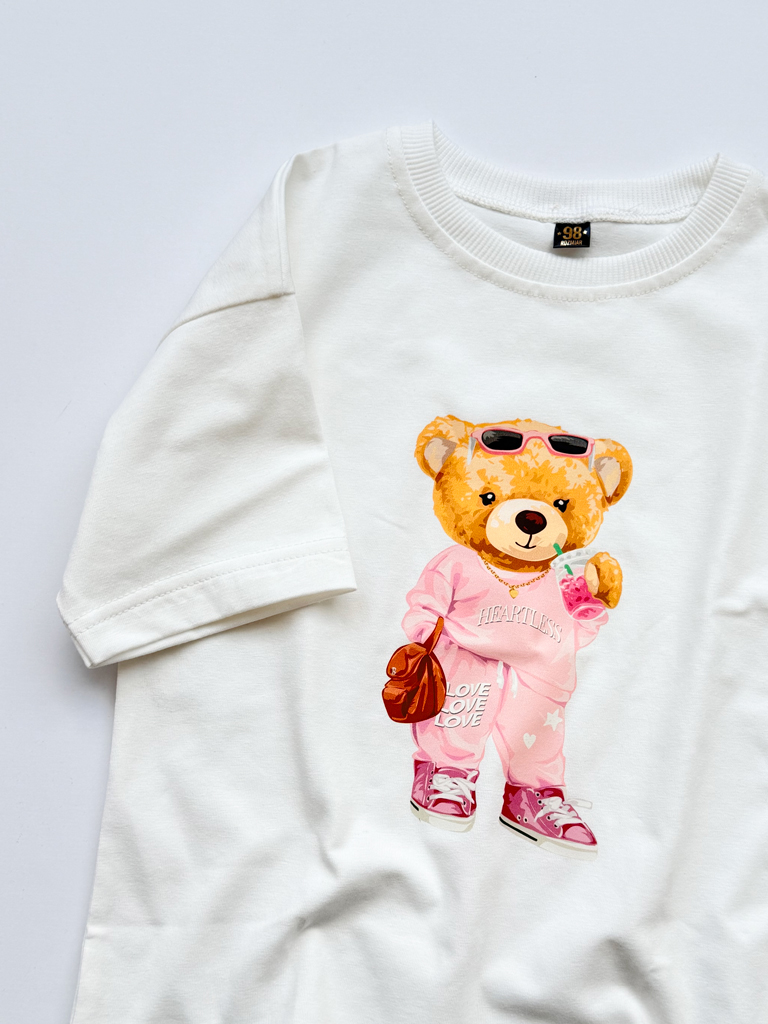 Koszulka dziecięca z nadrukiem misia w różu
