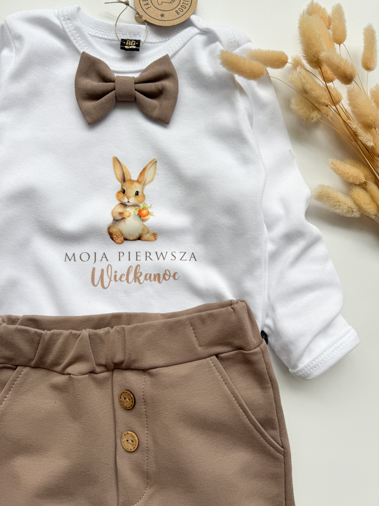 Body/Koszulka z beżową muchą Moja Pierwsza Wielkanoc