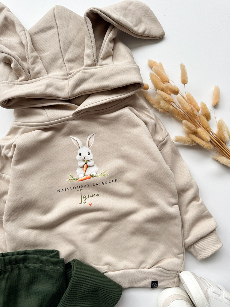 Bluza z kapturem z uszkami zajączka najsłodszy zajączek z marcheweczką