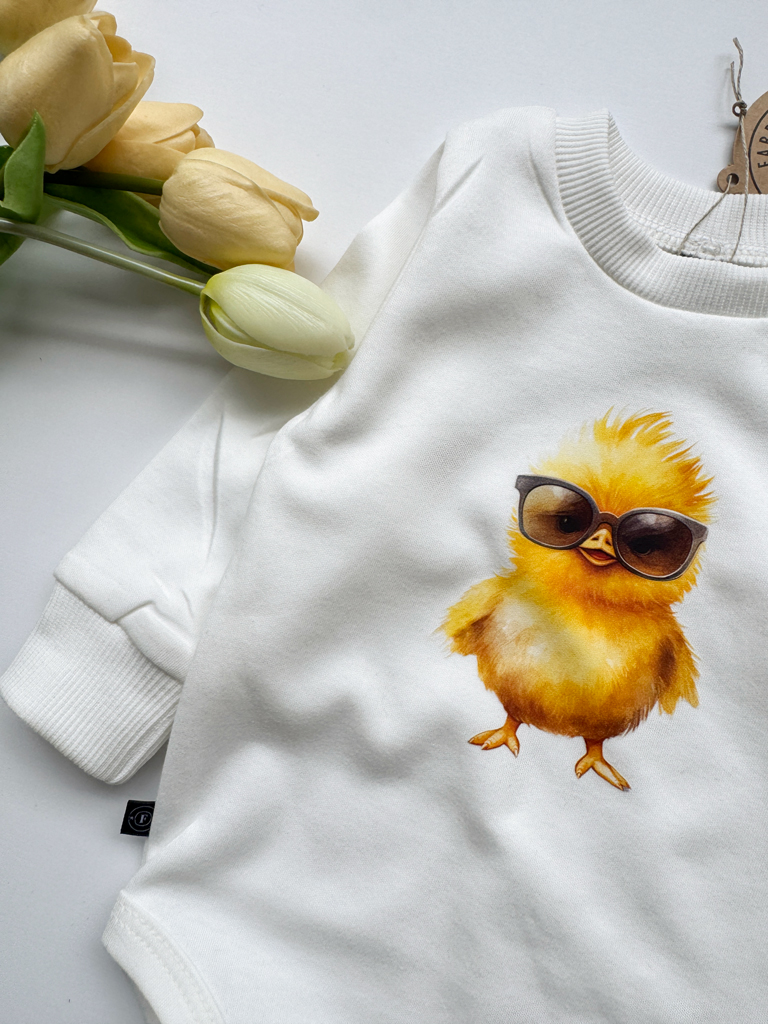 Body niemowlęce z nadrukiem żółtego kurczaczka