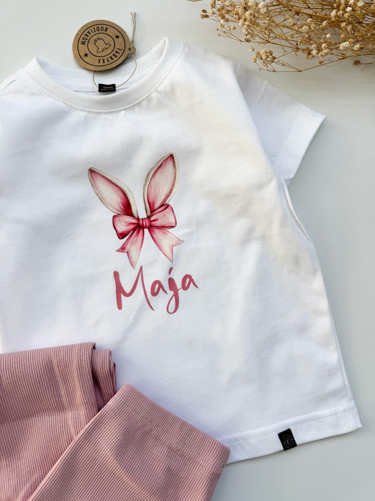 Koszulka dziecięca uszy zajączka z kokardą