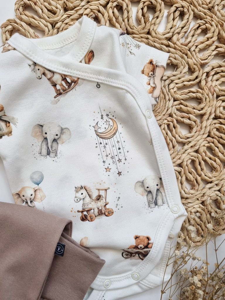 Body kopertowe niemowlęce krótki rękaw retro zwierzątka