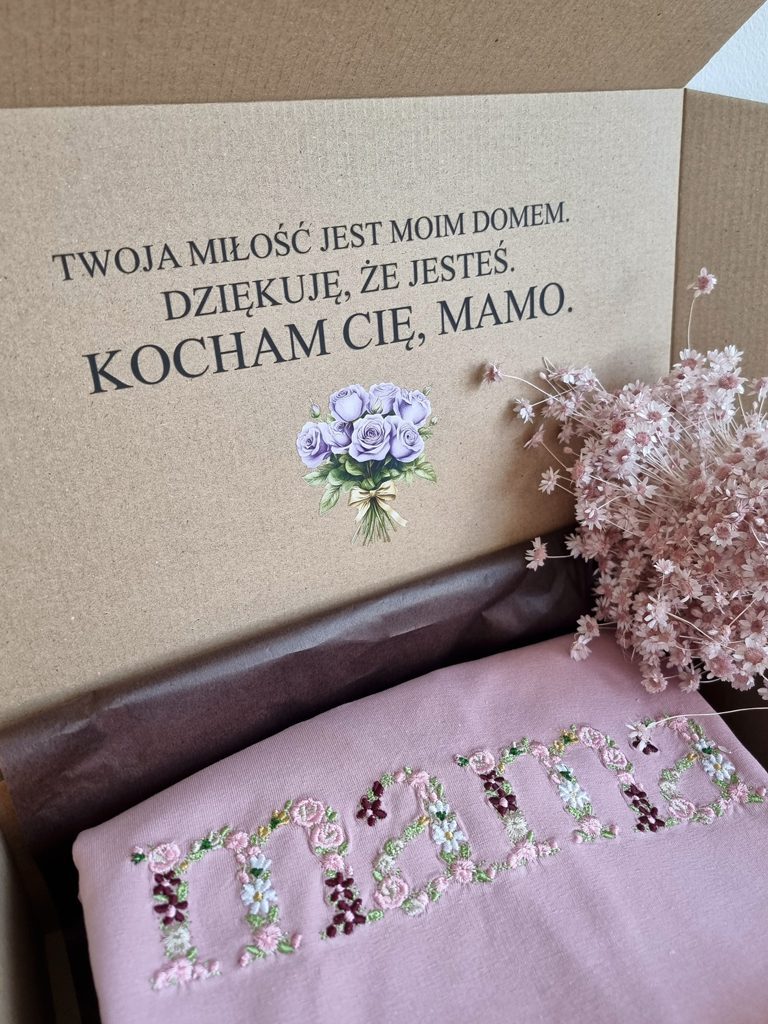 Pudełko na prezent dla mamy z nadrukiem kwiatowego wieńca + liścik - obrazek 3