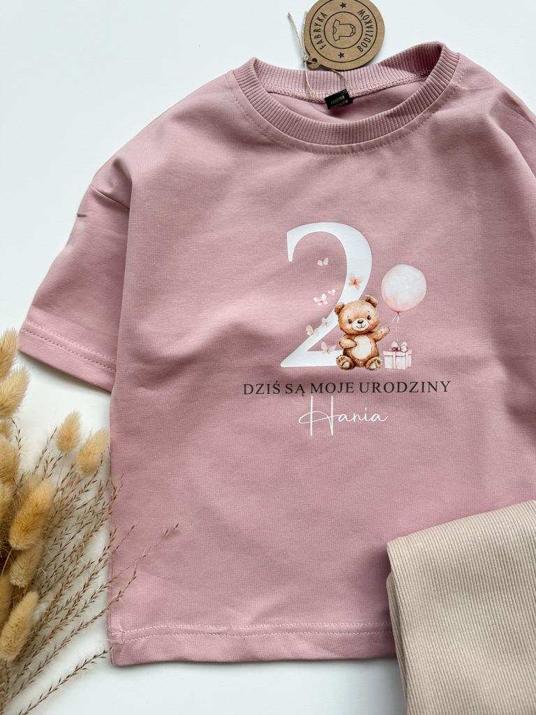 Koszulka dziecięca urodzinowa misio z motylkami