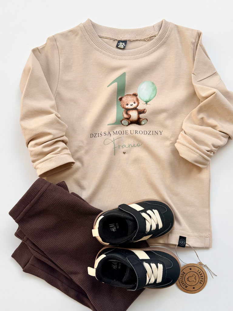 Koszulka dziecięca urodzinowa niedźwiadek z balonikiem