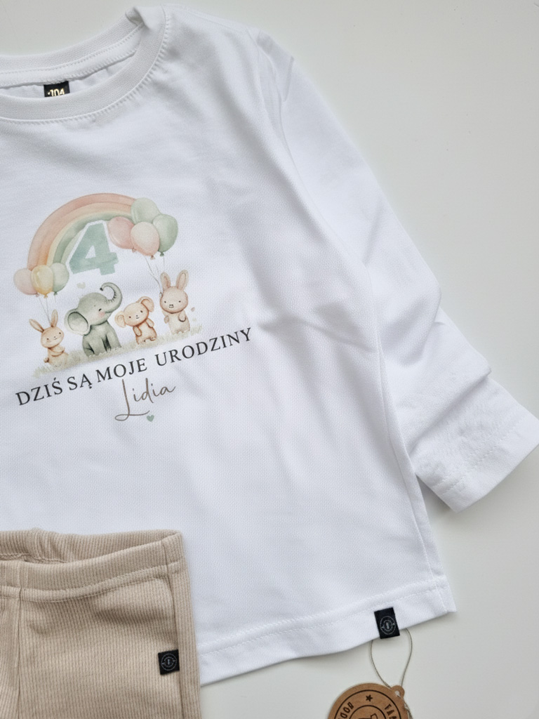 Koszulka dziecięca urodzinowa zwierzaki pod tęczą