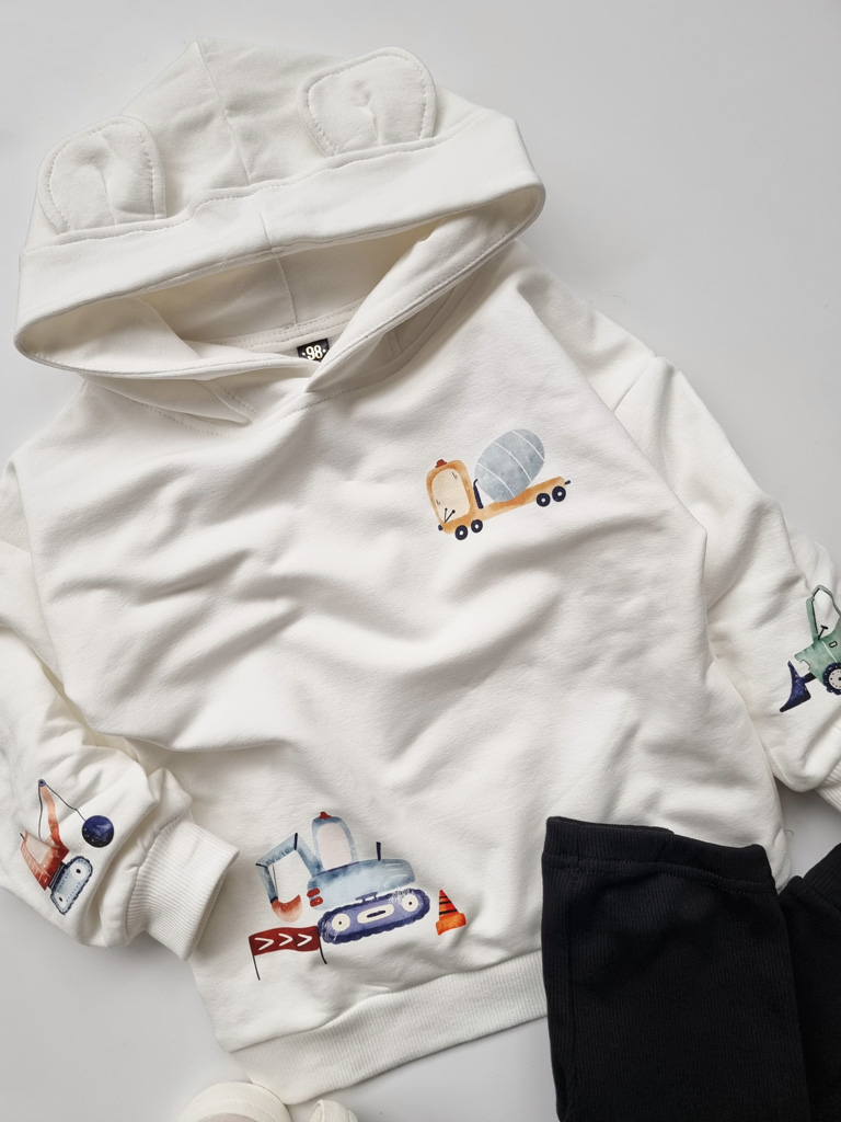 Bluza z kapturem z uszkami z nadrukiem maszyn budowlanych