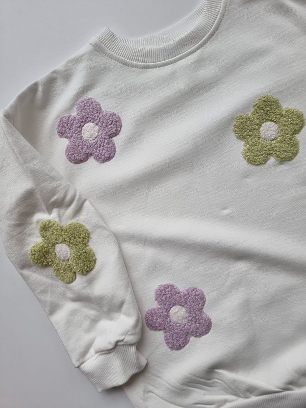 Bluza ecru pluszowe kwiatki rozmiar 116