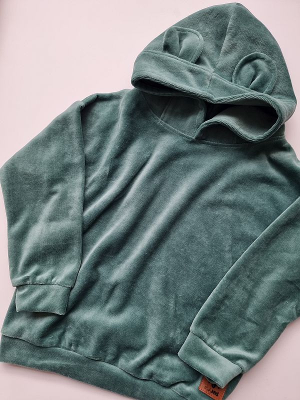 Bluza welurowa zielona z kapturem rozmiar 116