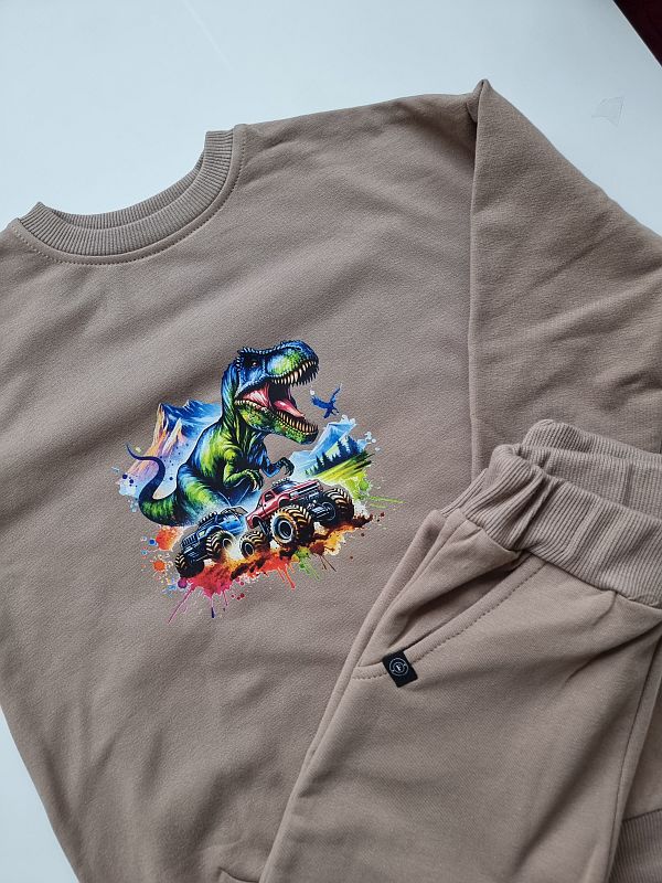 Komplet kawowy bluza + spodnie dresowe dinozaur rozmiar 116