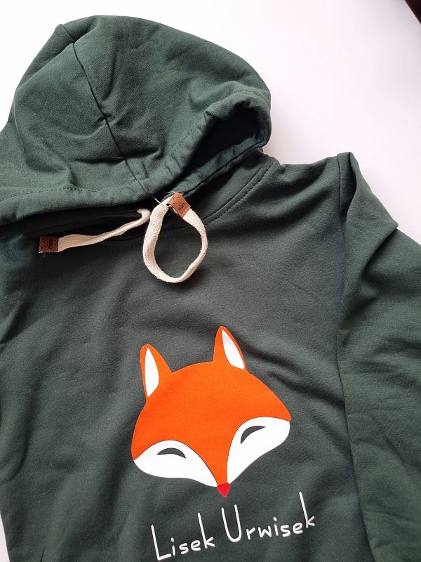 Bluza z kapturem zielona lisek urwisek rozmiar 116