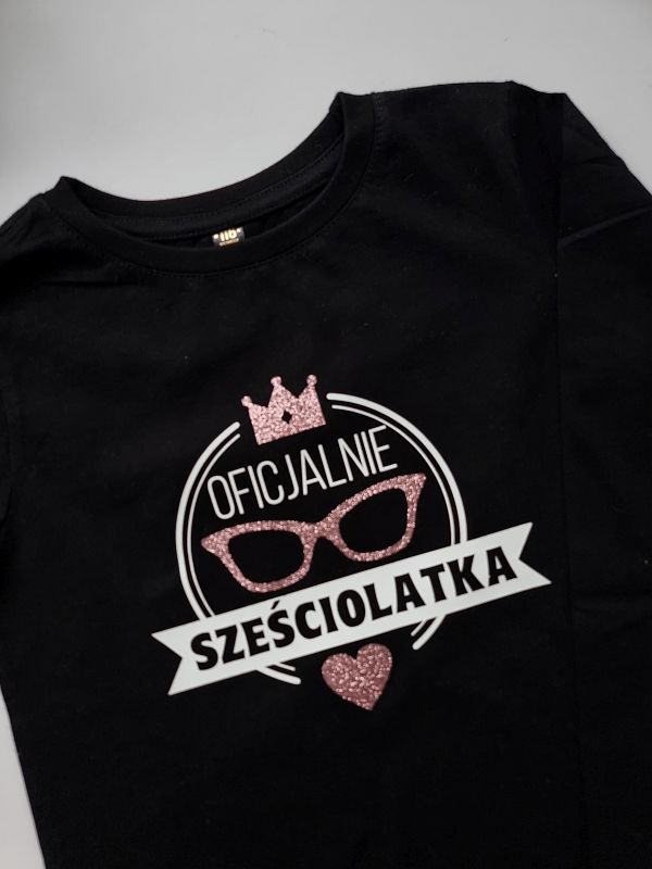 Koszulka czarna długi rękaw oficjalnie sześciolatka rozmiar 116