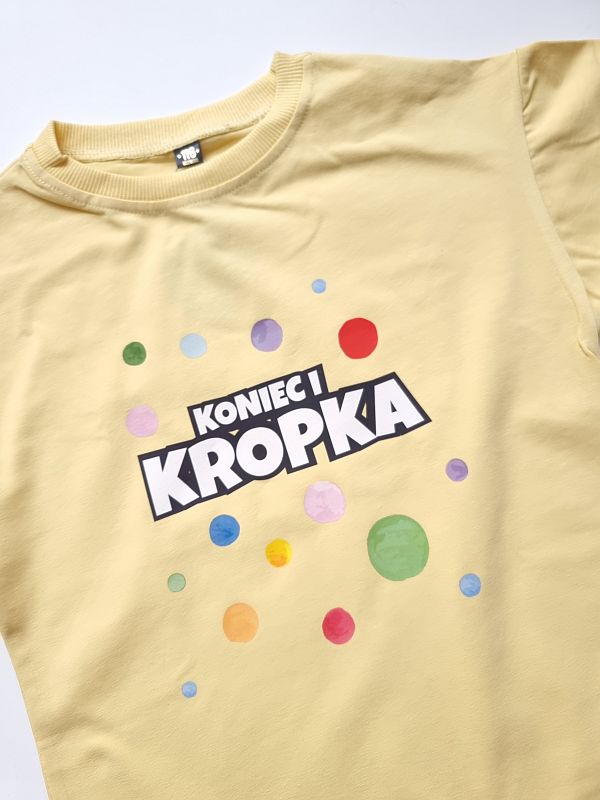 Koszulka żółta  krótki rękaw koniec i kropka rozmiar 116