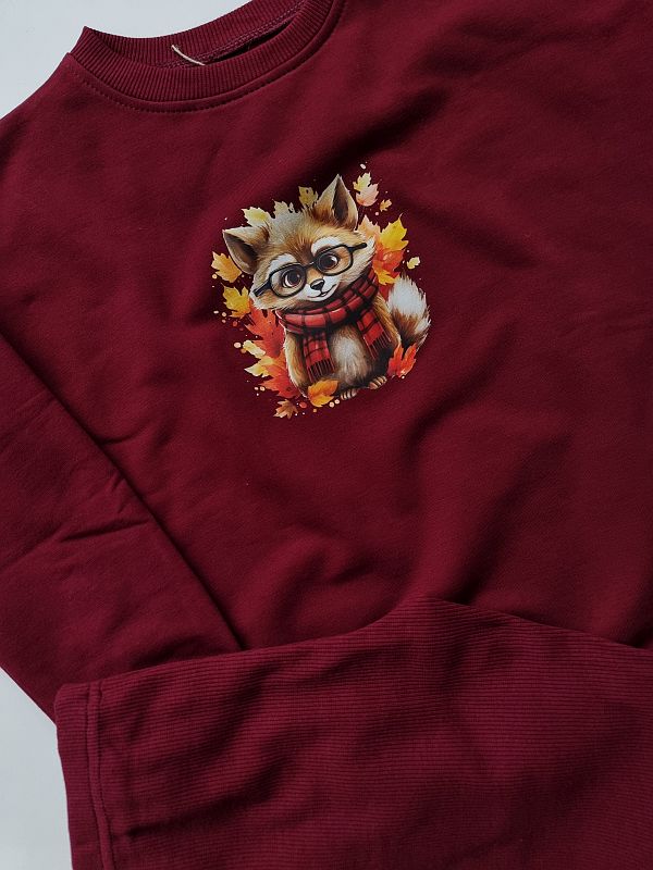 Komplet bordowy bluza + getry prążek lisek w szaliku rozmiar 122