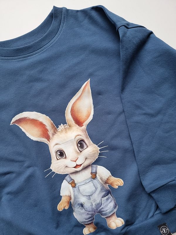 Bluza niebieska królik w ogrodniczkach rozmiar 122