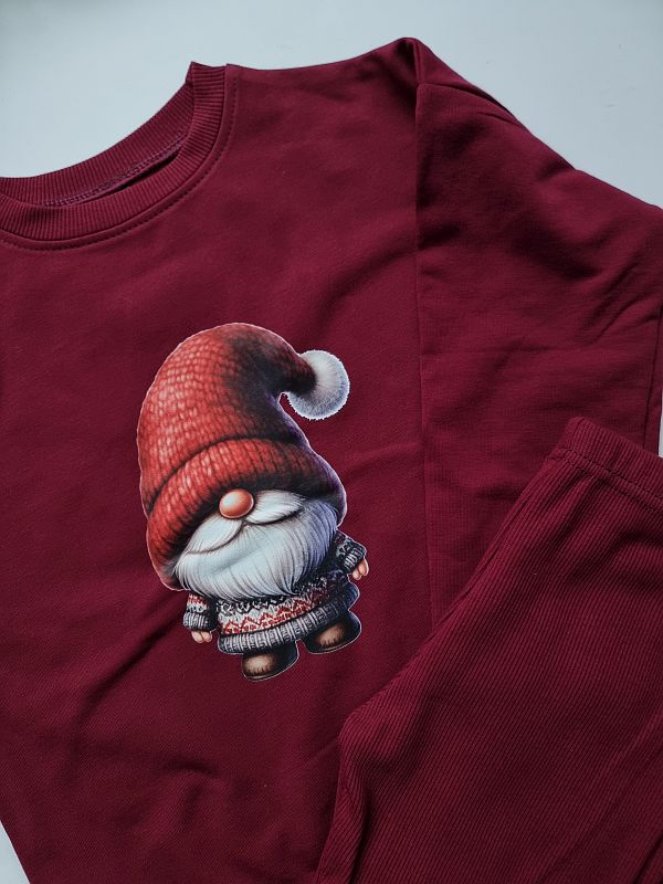 Komplet bordowy bluza + getry prążek krasnal rozmiar 122