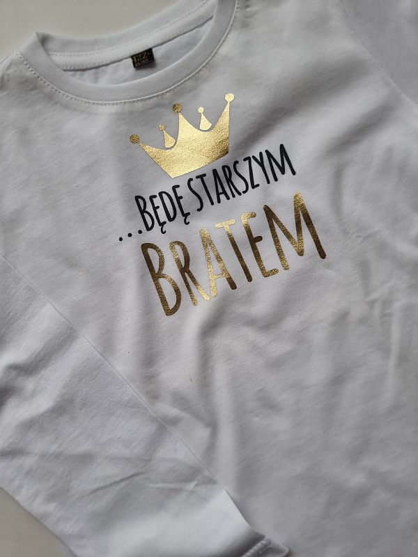 Koszulka biała długi rękaw będę starszym bratem rozmiar 122
