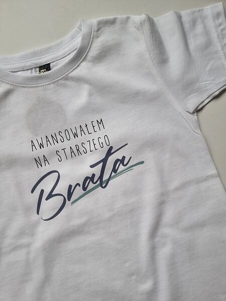 Koszulka biała krótki rękaw awansowałem na starszego brata rozmiar 122