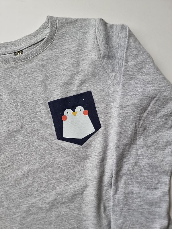 Koszulka szara długi rękaw kieszonka z pingwinem rozmiar 122