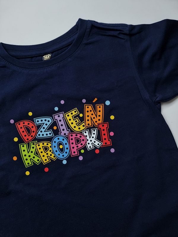 Koszulka granatowy krótki rękaw dzien kropki rozmiar 122