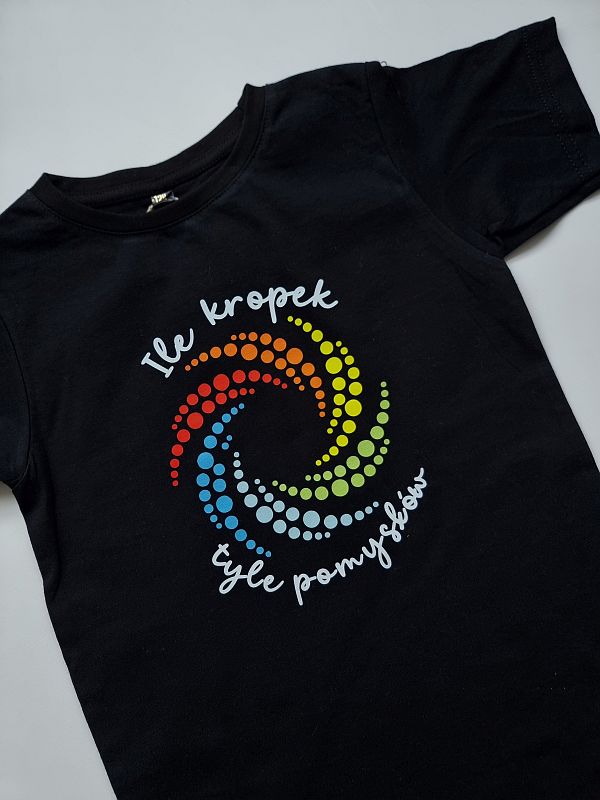 Koszulka czarna krótki rękaw ile kropek tyle pomysłów rozmiar 128