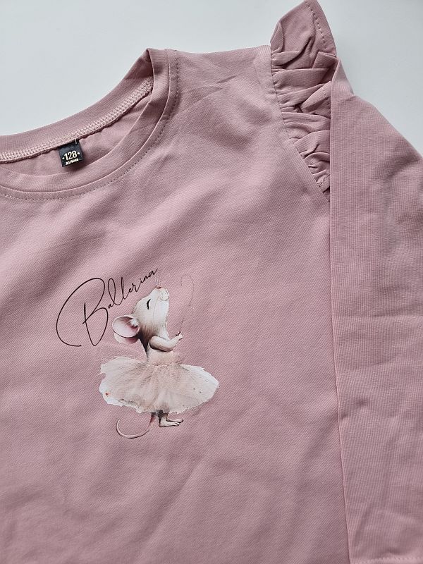 Koszulka brudny róż długi rękaw myszka balerina rozmiar 128