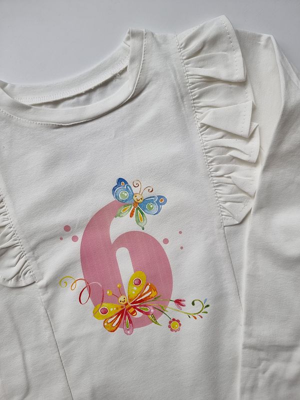 Koszulka ecru długi rękaw 6 z motylkami rozmiar 128