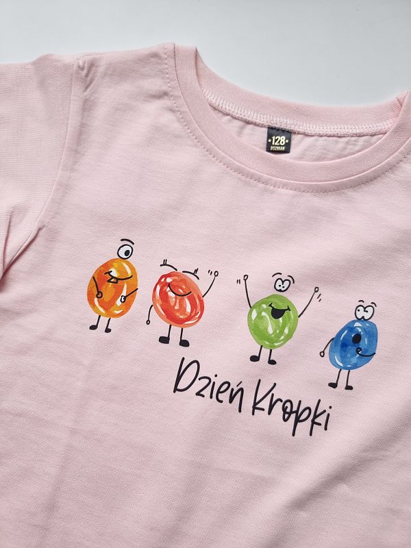 Koszulka morelowa krótki rękaw dzień kropki rozmiar 128
