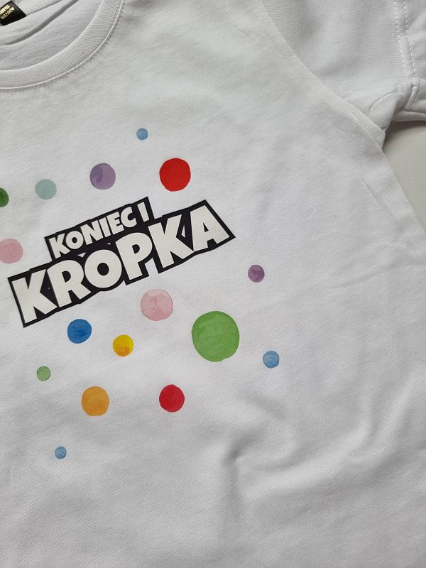 Koszulka biała krótki rękaw koniec i kropka rozmiar 134