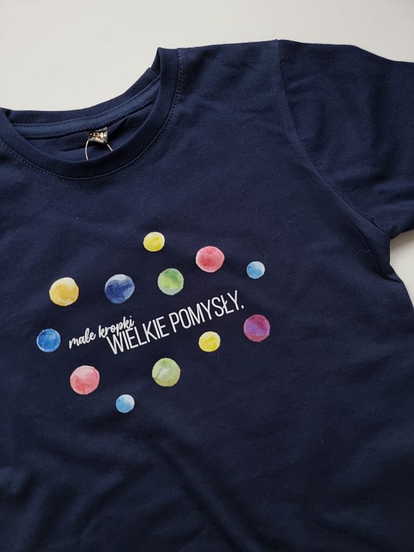 Koszulka granat krótki rękaw małe kropki wielkie pomysły rozmiar 134