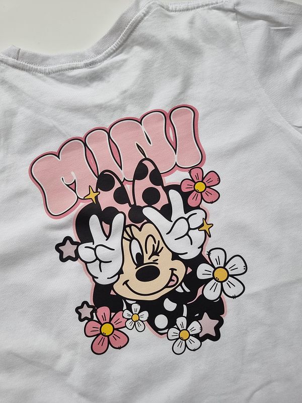 Koszulka biała krótki rękaw myszka mini na plecach rozmiar 158