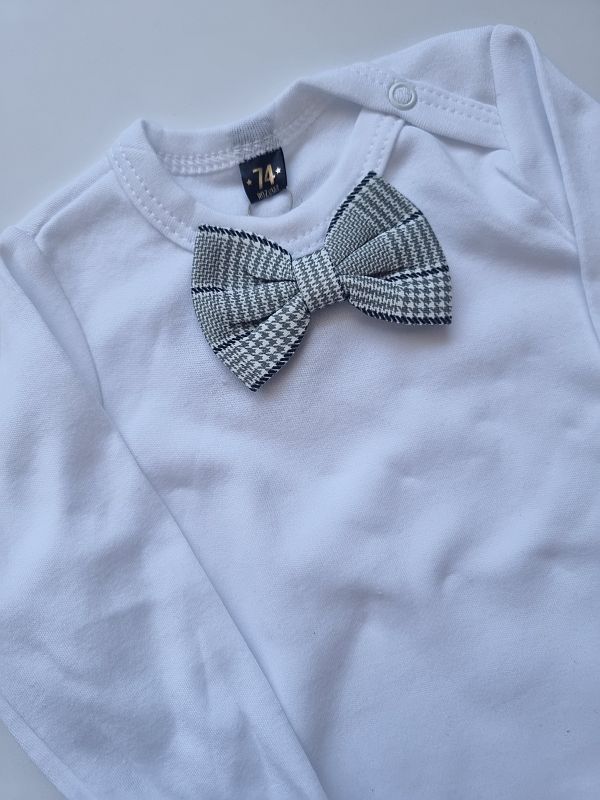 Body białe długi rękaw mucha w kratę rozmiar 74