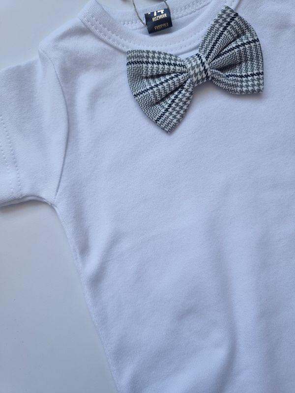 Body białe krótki rękaw mucha w kratę rozmiar 74