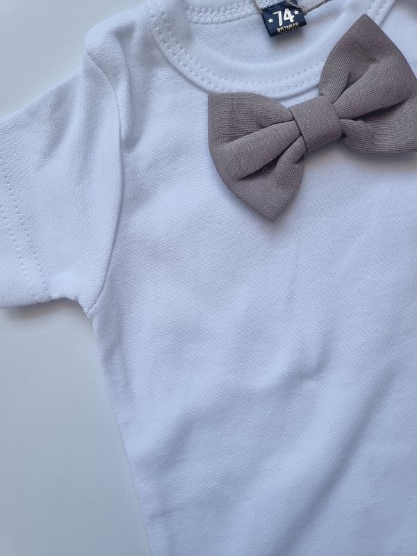 Body białe krótki rękaw mucha beżowa rozmiar 74