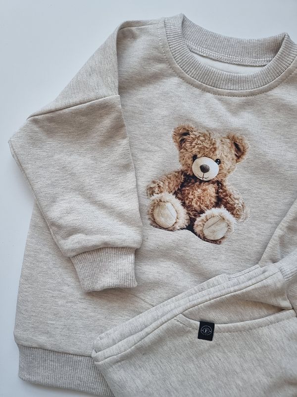 Komplet beż melanż bluza + spodnie dresowe pluszowy miś rozmiar 74
