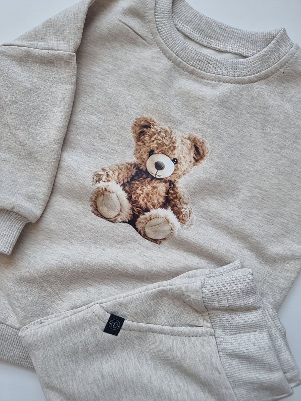 Komplet beż melanż bluza + spodnie dresowe pluszowy miś rozmiar 74